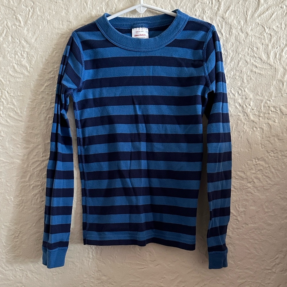 Hanna Andersson Long John Pajama Top Deep Blue Swedish Sky Stripes Kids Boys 8
